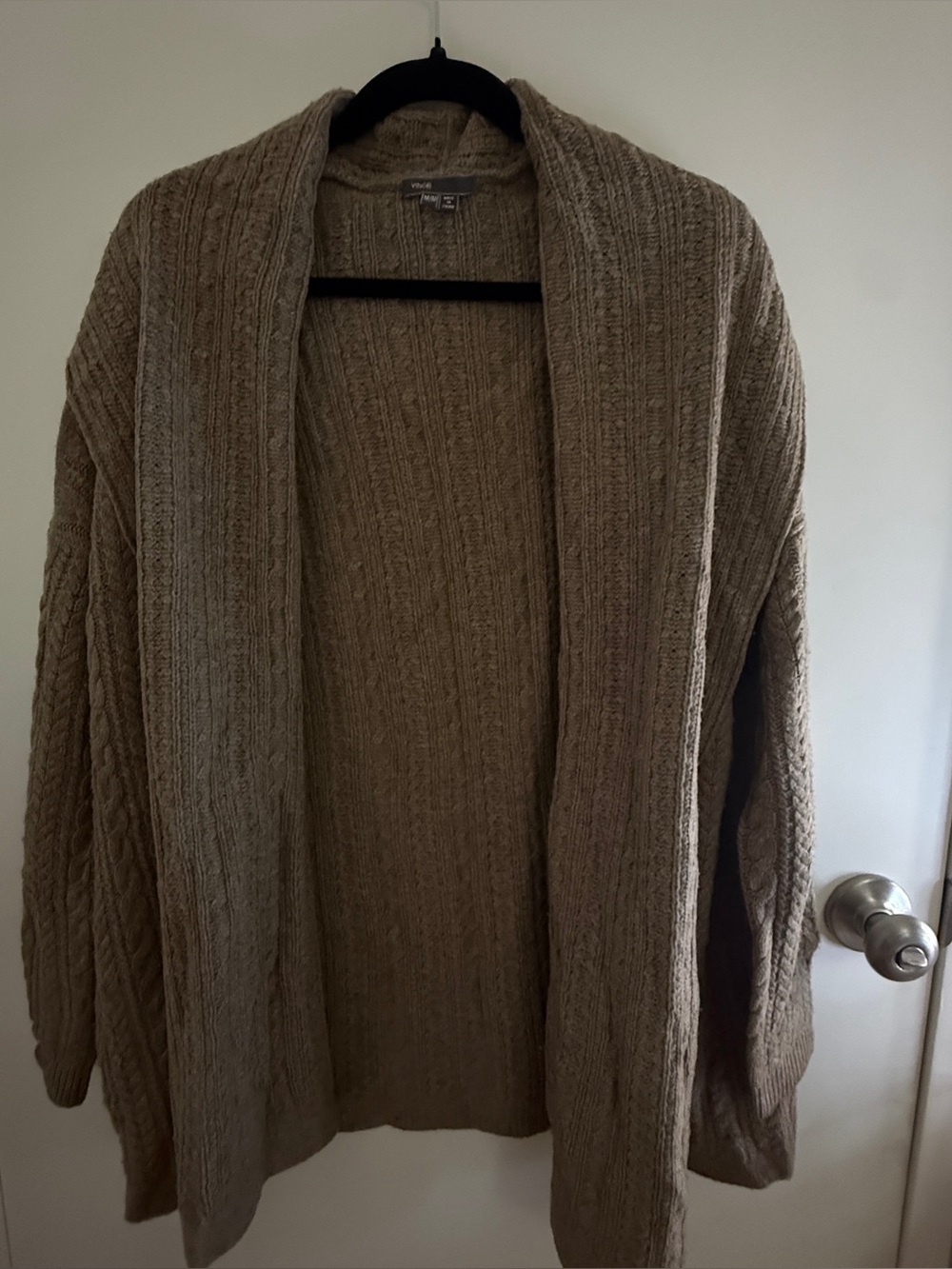 Vince Taupe Cable Knit Open-Front Cardigan